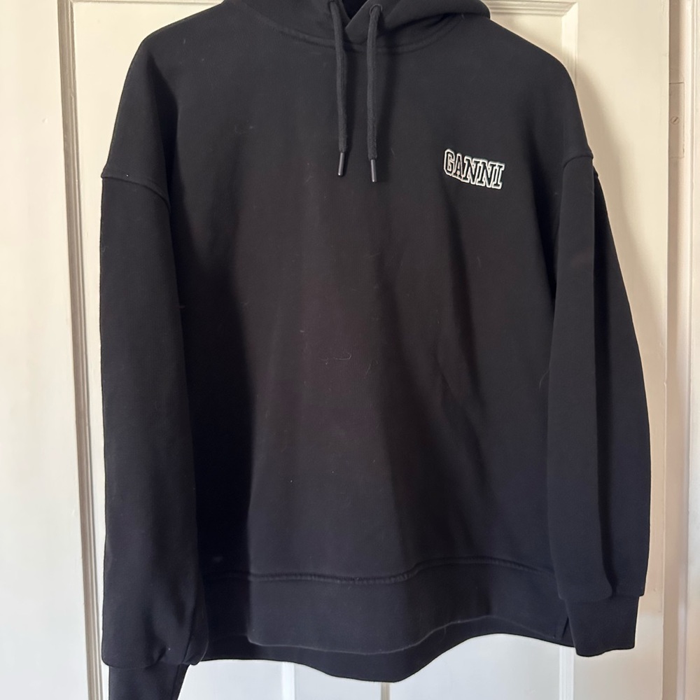 Ganni Black Logo Pullover Hoodie